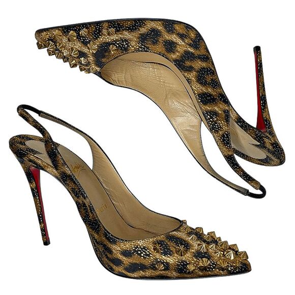 Christian Louboutin Drama Sling 100 Lurex Panthere Stud Pump EU 37 US 7 Heels - Picture 5 of 12
